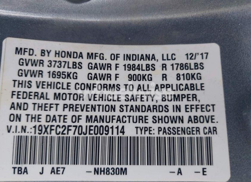 Photo 9 of 2018 Honda Civic EX (VIN 19XFC2F70JE009114)
