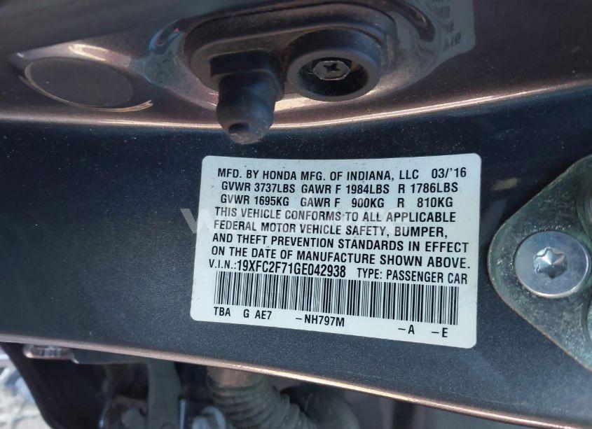 Photo 9 of 2016 Honda Civic EX (VIN 19XFC2F71GE042938)