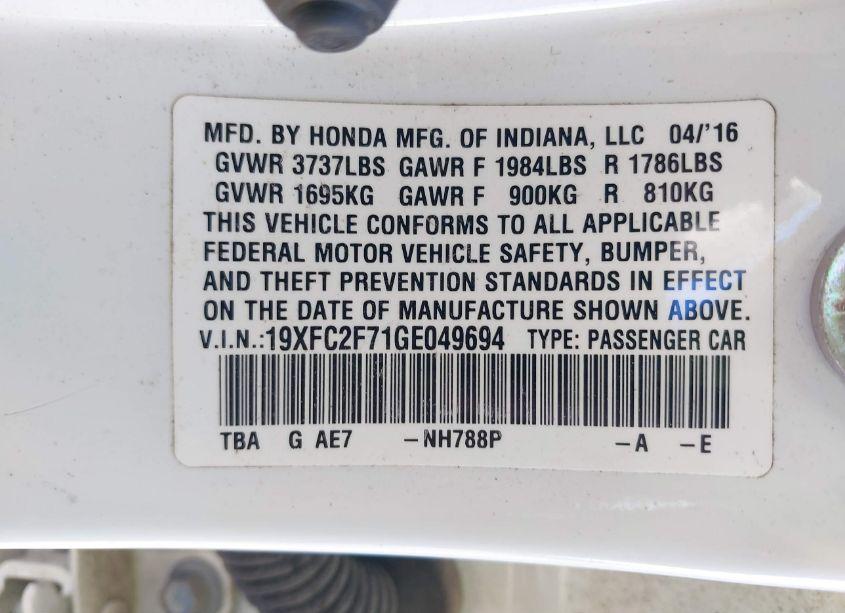 Photo 9 of 2016 Honda Civic EX (VIN 19XFC2F71GE049694)