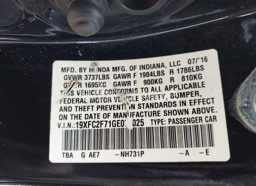 Photo 17 of 2016 Honda Civic EX (VIN 19XFC2F71GE073025)