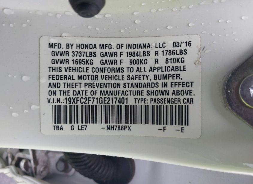 Photo 9 of 2016 Honda Civic EX (VIN 19XFC2F71GE217401)