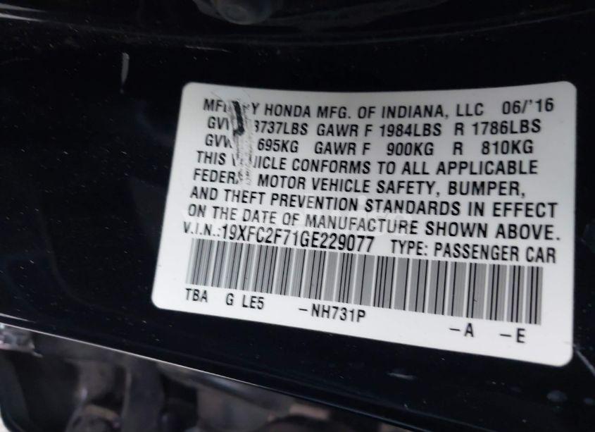 Photo 9 of 2016 Honda Civic EX (VIN 19XFC2F71GE229077)