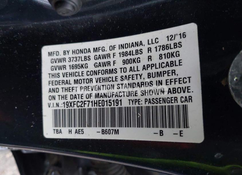 Photo 9 of 2017 Honda Civic EX (VIN 19XFC2F71HE015191)