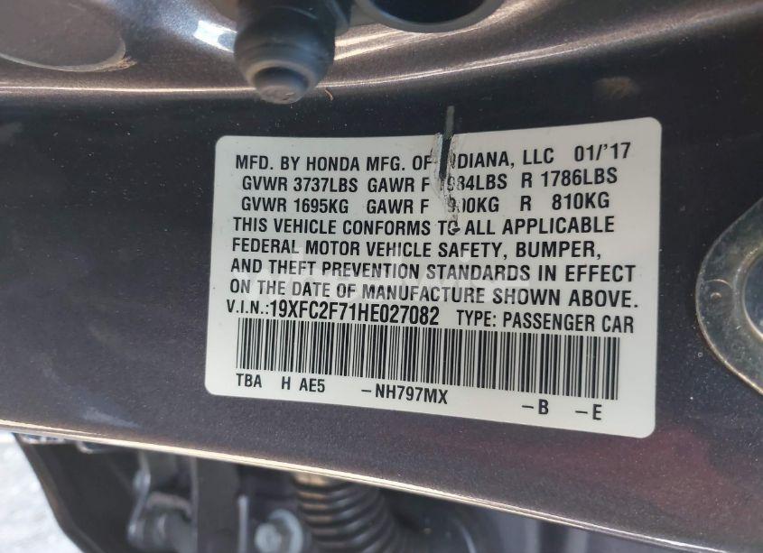 Photo 9 of 2017 Honda Civic EX (VIN 19XFC2F71HE027082)