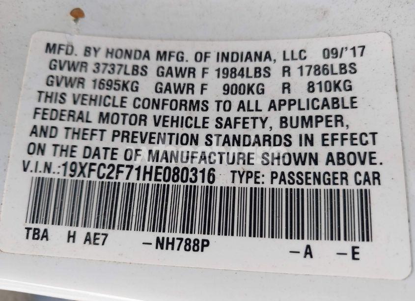 Photo 9 of 2017 Honda Civic EX (VIN 19XFC2F71HE080316)
