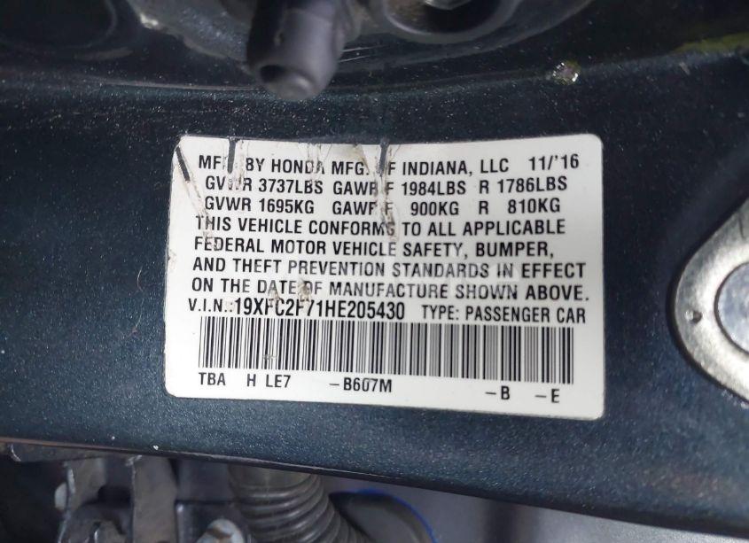 Photo 9 of 2017 Honda Civic EX (VIN 19XFC2F71HE205430)