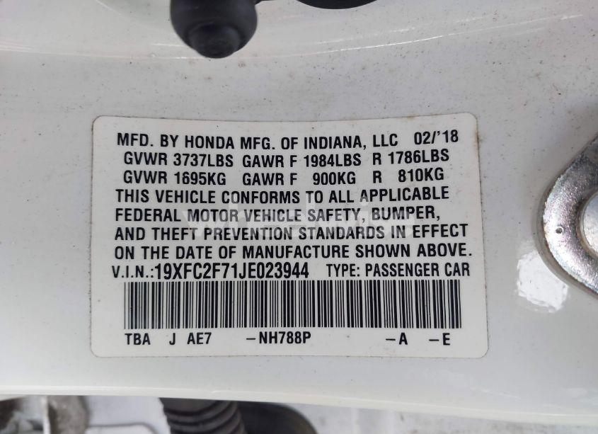 Photo 9 of 2018 Honda Civic EX (VIN 19XFC2F71JE023944)