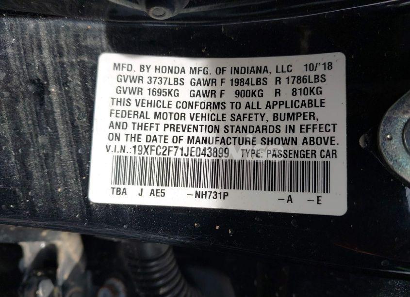 Photo 9 of 2018 Honda Civic EX (VIN 19XFC2F71JE043899)