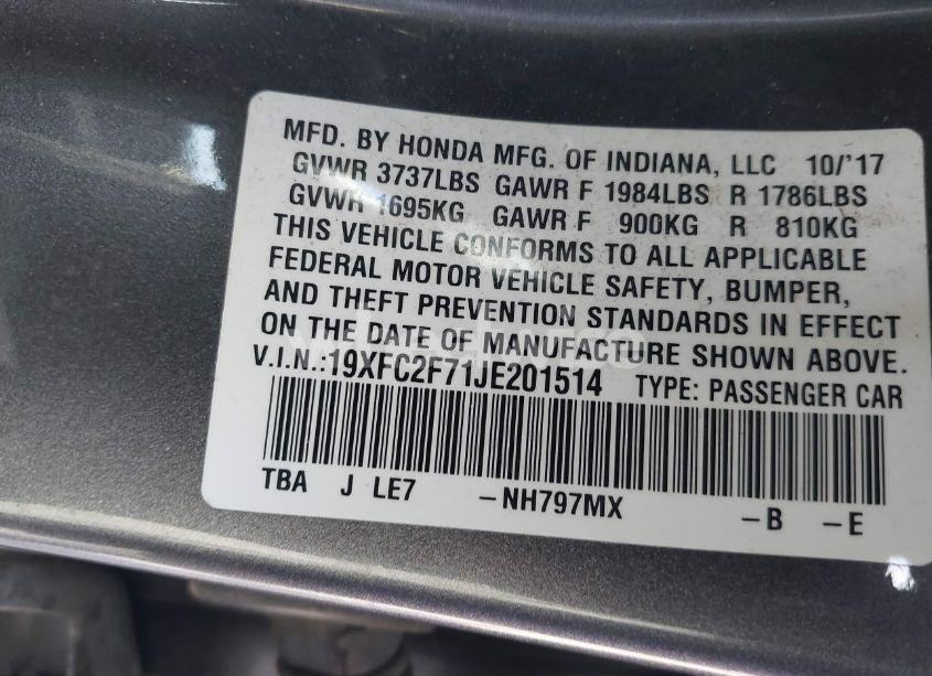 Photo 9 of 2018 Honda Civic EX (VIN 19XFC2F71JE201514)