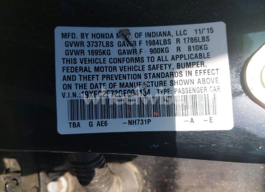 Photo 9 of 2016 Honda Civic EX (VIN 19XFC2F72GE004134)