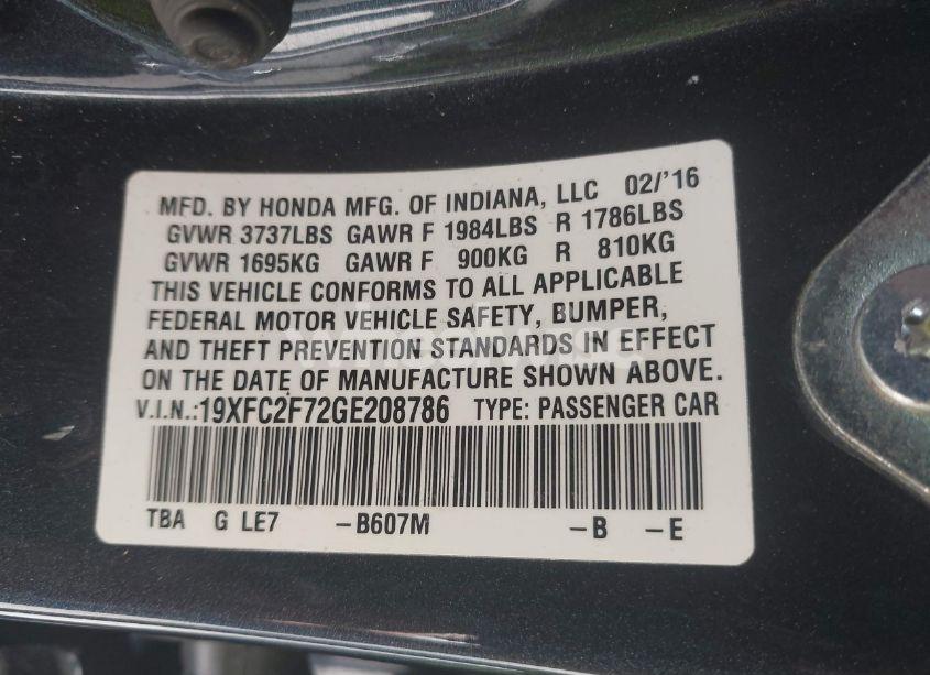 Photo 9 of 2016 Honda Civic EX (VIN 19XFC2F72GE208786)