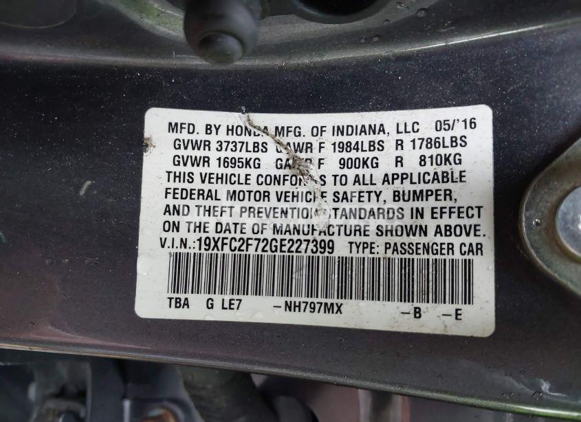 Photo 9 of 2016 Honda Civic EX (VIN 19XFC2F72GE227399)