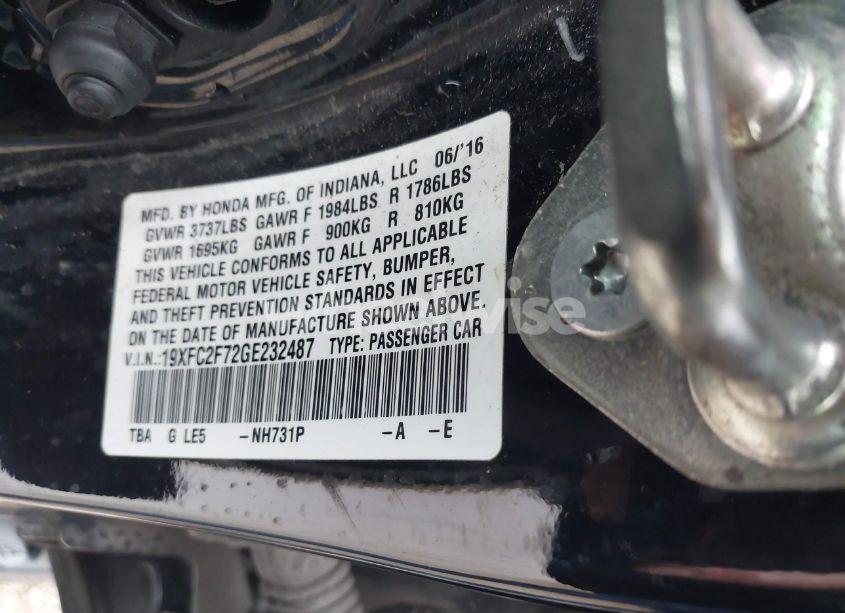 Photo 9 of 2016 Honda Civic EX (VIN 19XFC2F72GE232487)