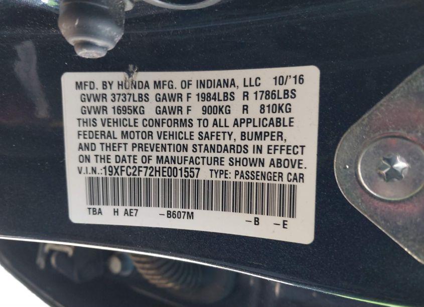 Photo 9 of 2017 Honda Civic EX (VIN 19XFC2F72HE001557)