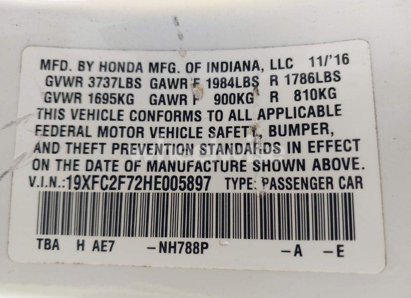 Photo 9 of 2017 Honda Civic EX (VIN 19XFC2F72HE005897)