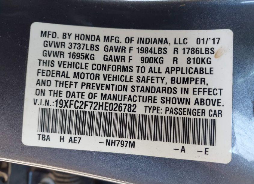 Photo 9 of 2017 Honda Civic EX (VIN 19XFC2F72HE026782)