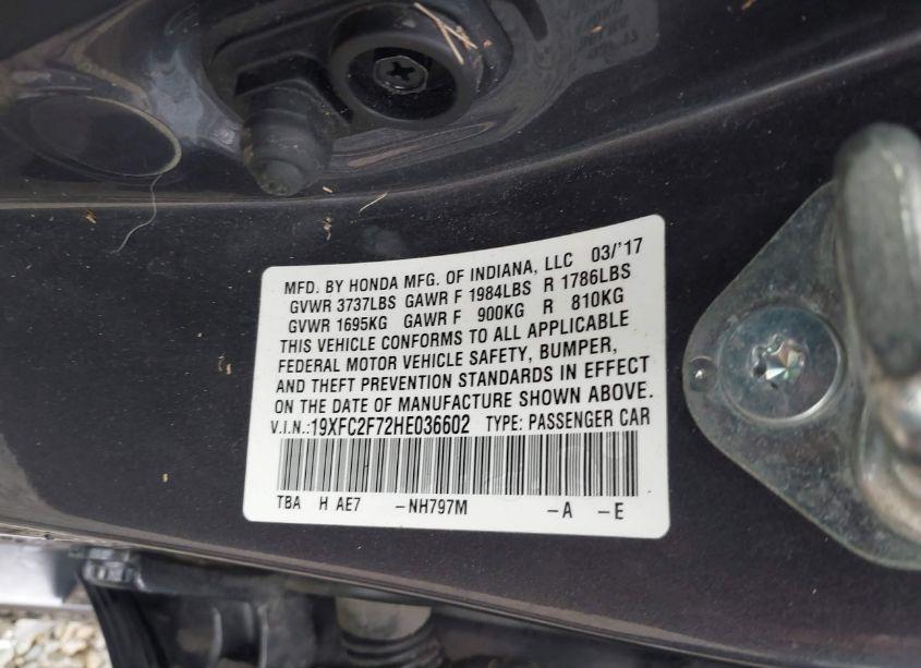 Photo 9 of 2017 Honda Civic EX (VIN 19XFC2F72HE036602)