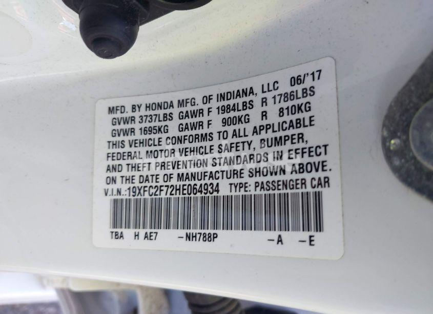 Photo 9 of 2017 Honda Civic EX (VIN 19XFC2F72HE064934)