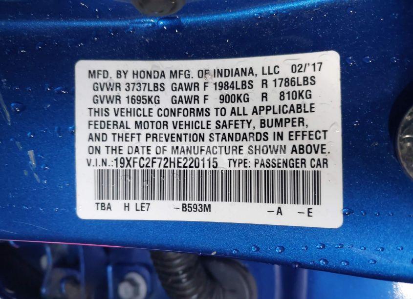 Photo 9 of 2017 Honda Civic EX (VIN 19XFC2F72HE220115)