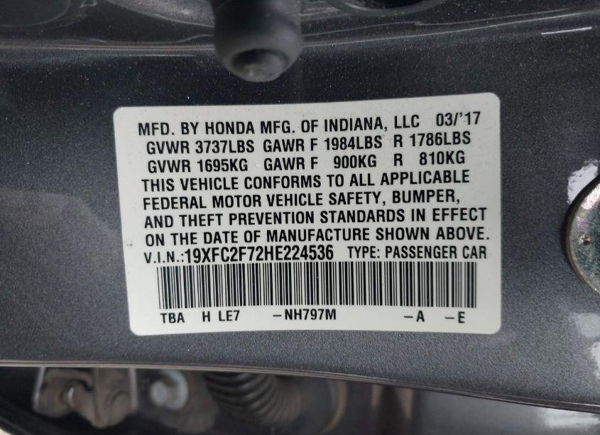 Photo 9 of 2017 Honda Civic EX (VIN 19XFC2F72HE224536)