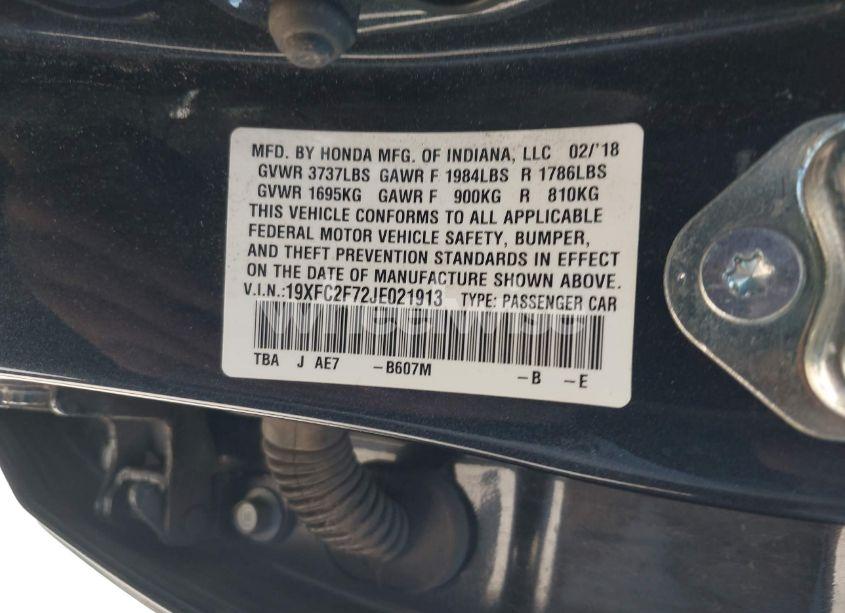 Photo 9 of 2018 Honda Civic EX (VIN 19XFC2F72JE021913)