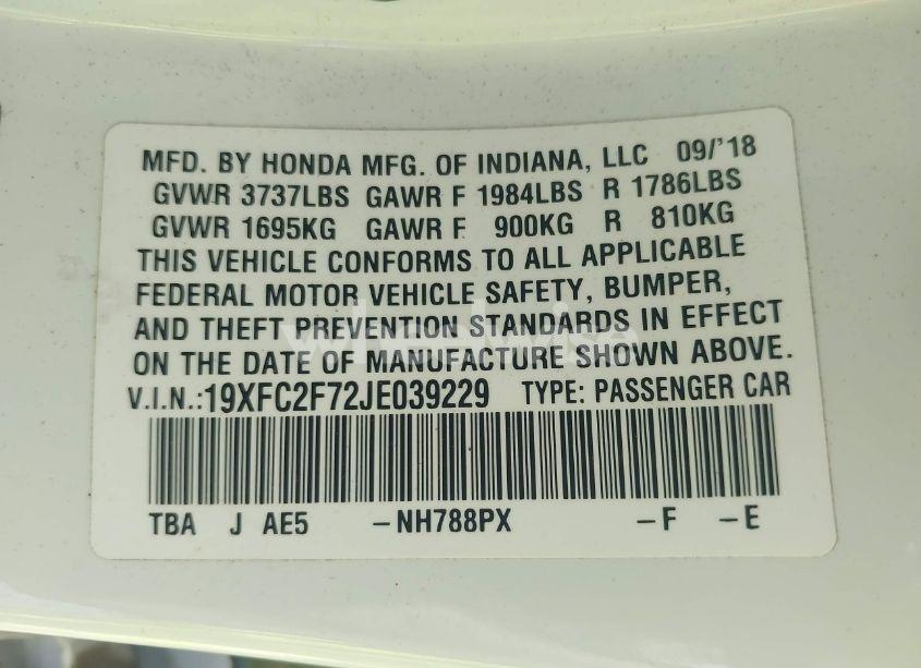 Photo 9 of 2018 Honda Civic EX (VIN 19XFC2F72JE039229)