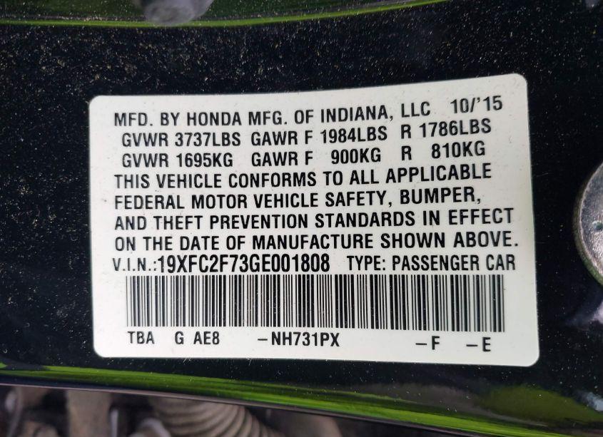 Photo 9 of 2016 Honda Civic EX (VIN 19XFC2F73GE001808)