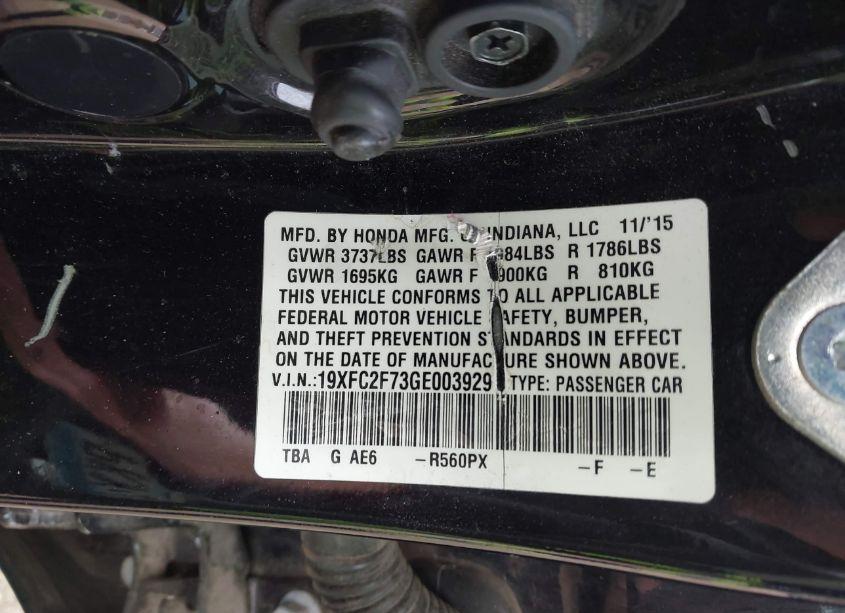 Photo 9 of 2016 Honda Civic EX (VIN 19XFC2F73GE003929)