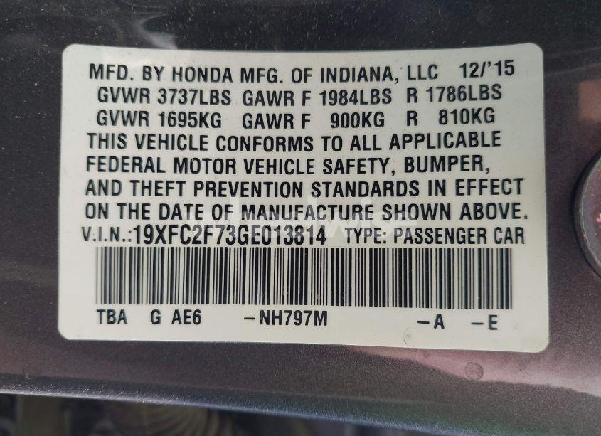 Photo 9 of 2016 Honda Civic EX (VIN 19XFC2F73GE013814)