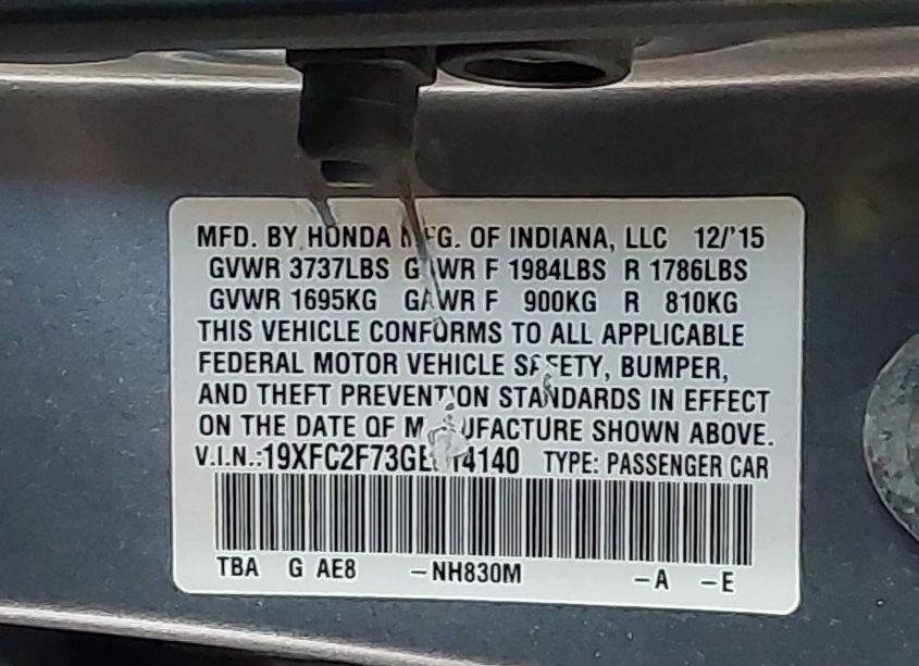 Photo 9 of 2016 Honda Civic EX (VIN 19XFC2F73GE014140)