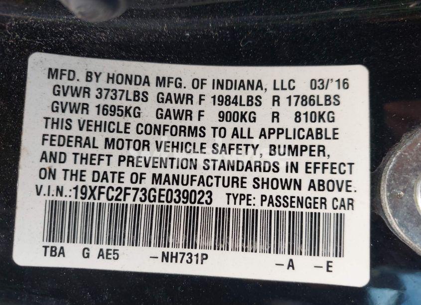 Photo 9 of 2016 Honda Civic EX (VIN 19XFC2F73GE039023)