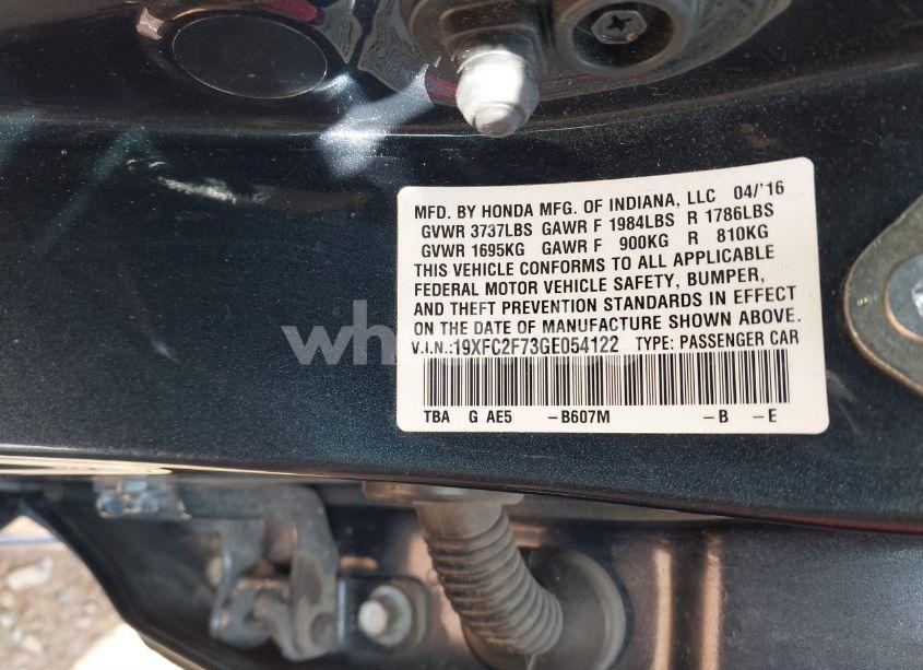 Photo 9 of 2016 Honda Civic EX (VIN 19XFC2F73GE054122)