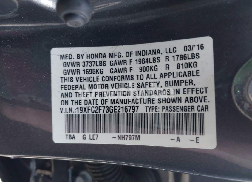 Photo 9 of 2016 Honda Civic EX (VIN 19XFC2F73GE216797)