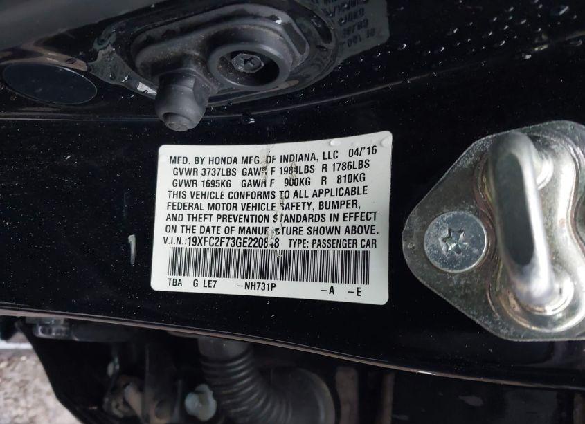 Photo 9 of 2016 Honda Civic EX (VIN 19XFC2F73GE220848)