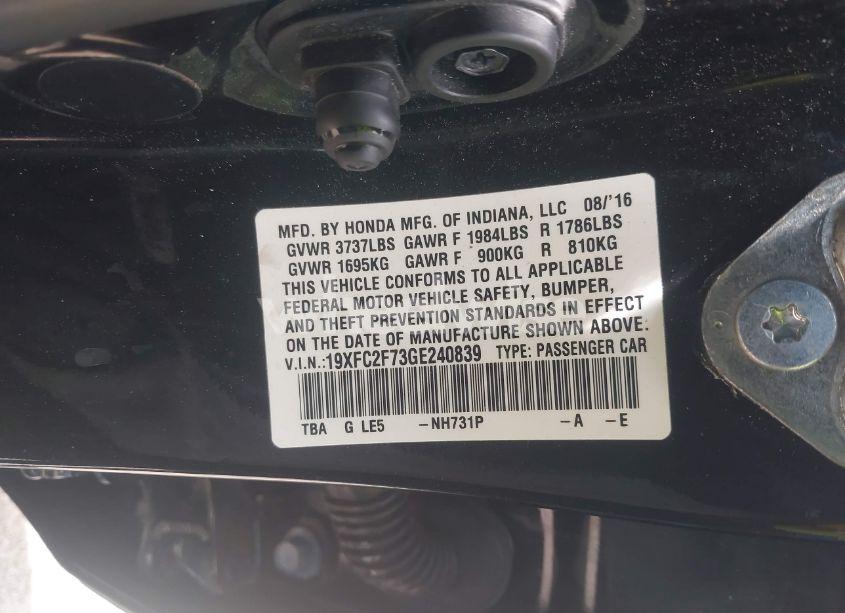 Photo 9 of 2016 Honda Civic EX (VIN 19XFC2F73GE240839)