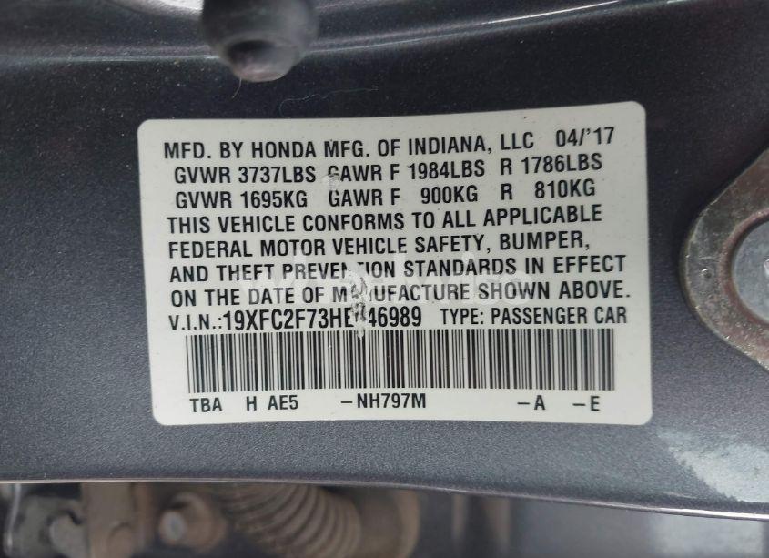 Photo 9 of 2017 Honda Civic EX (VIN 19XFC2F73HE046989)