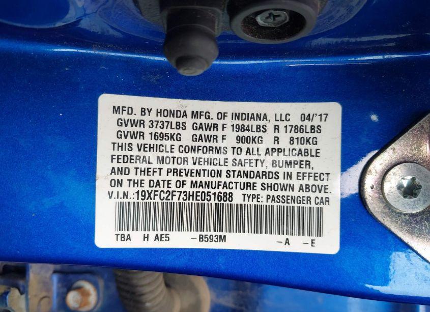 Photo 9 of 2017 Honda Civic EX (VIN 19XFC2F73HE051688)