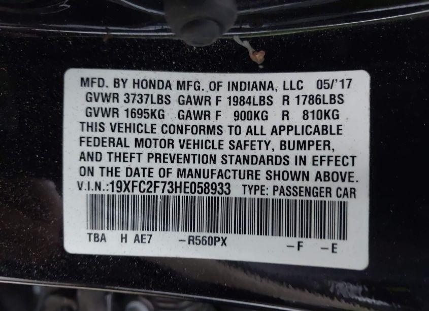 Photo 9 of 2017 Honda Civic EX (VIN 19XFC2F73HE058933)