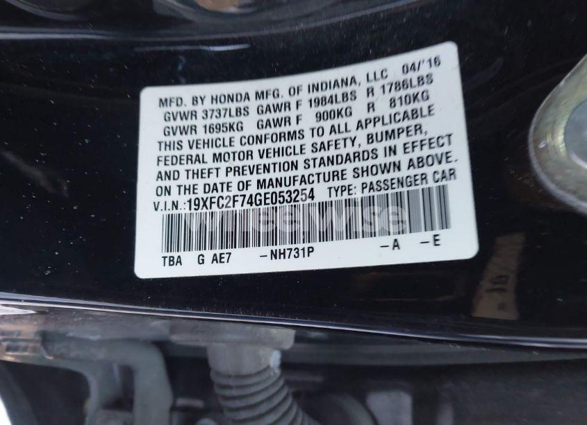 Photo 9 of 2016 Honda Civic EX (VIN 19XFC2F74GE053254)