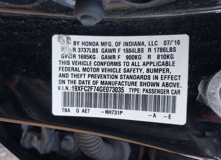 Photo 9 of 2016 Honda Civic EX (VIN 19XFC2F74GE073035)