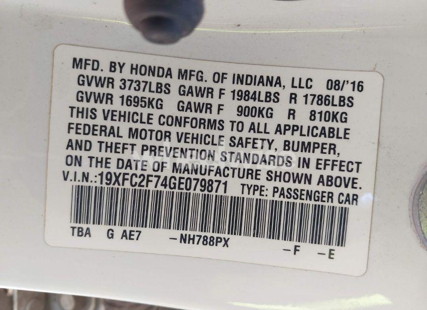 Photo 9 of 2016 Honda Civic EX (VIN 19XFC2F74GE079871)