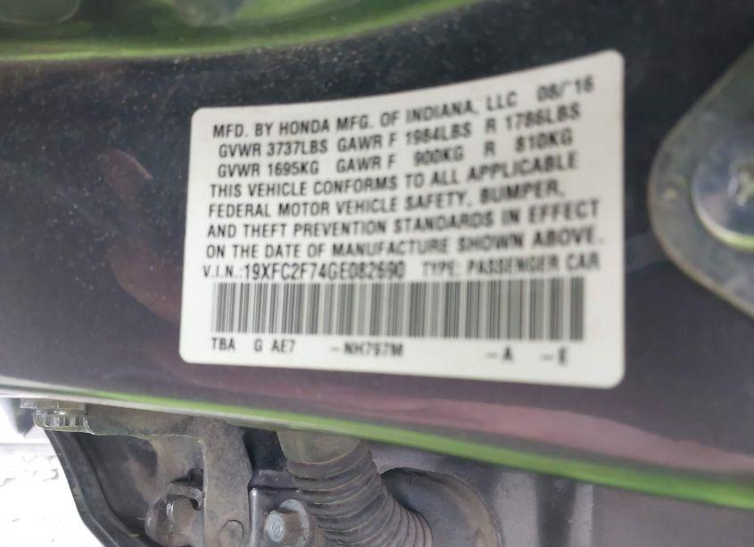 Photo 9 of 2016 Honda Civic EX (VIN 19XFC2F74GE082690)