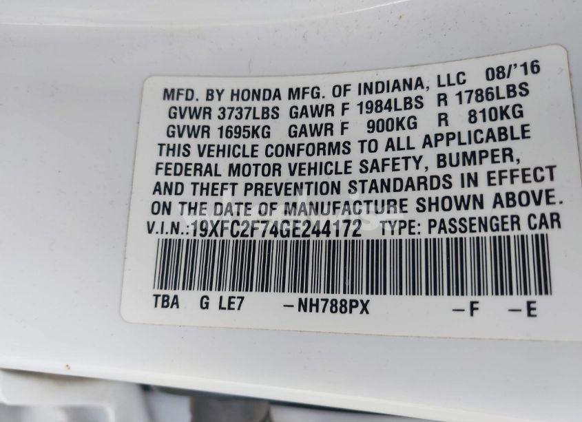Photo 9 of 2016 Honda Civic EX (VIN 19XFC2F74GE244172)