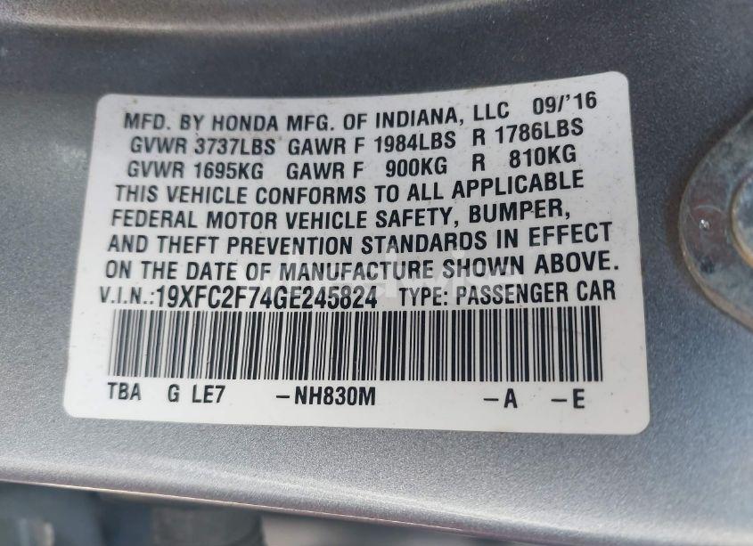 Photo 9 of 2016 Honda Civic EX (VIN 19XFC2F74GE245824)