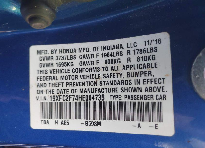 Photo 9 of 2017 Honda Civic EX (VIN 19XFC2F74HE004735)