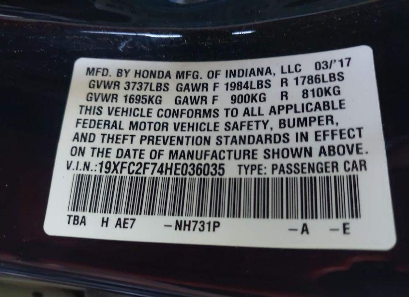 Photo 9 of 2017 Honda Civic EX (VIN 19XFC2F74HE036035)