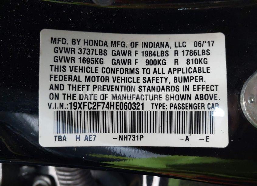 Photo 9 of 2017 Honda Civic EX (VIN 19XFC2F74HE060321)