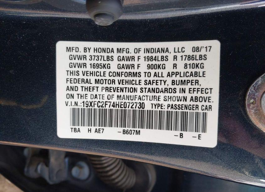 Photo 9 of 2017 Honda Civic EX (VIN 19XFC2F74HE072730)