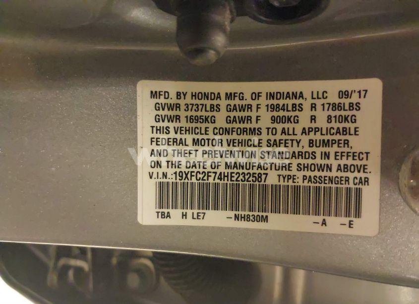 Photo 9 of 2017 Honda Civic EX (VIN 19XFC2F74HE232587)