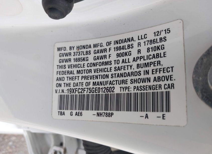 Photo 9 of 2016 Honda Civic EX (VIN 19XFC2F75GE012602)